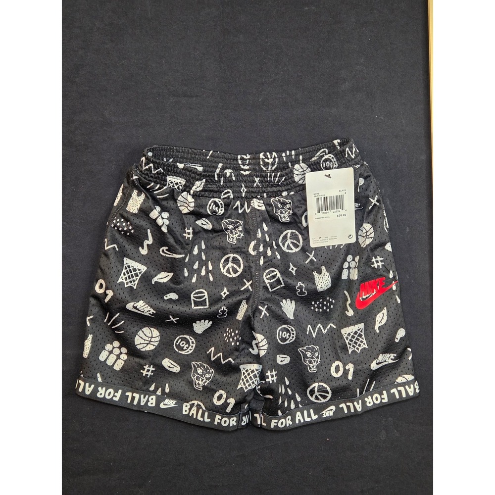 Nike Ball For All Mesh Basketball Shorts Black Doodle Print Size 5 86J778-023 - Picture 2 of 7